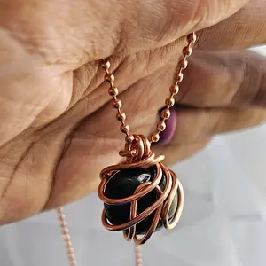 2.4mm Ball Chain Red Garnet Crystal Pendant Necklaces 24 Inches, Thick 14 Gauge Copper Wire Wrapped Jewelry, - Passion - Vitality - Energy [Made-to-Order]