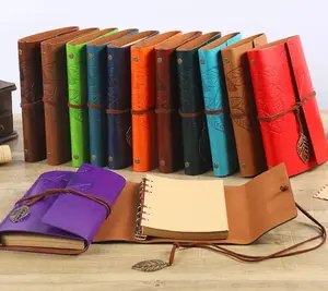 Premium Customizable Leather Travel Journal - 3-Ring Refillable Loose-Leaf Kraft Notebook, Assorted Colors Customizable Notebooks for Office Stationery Use, 3-Ring Notebooks