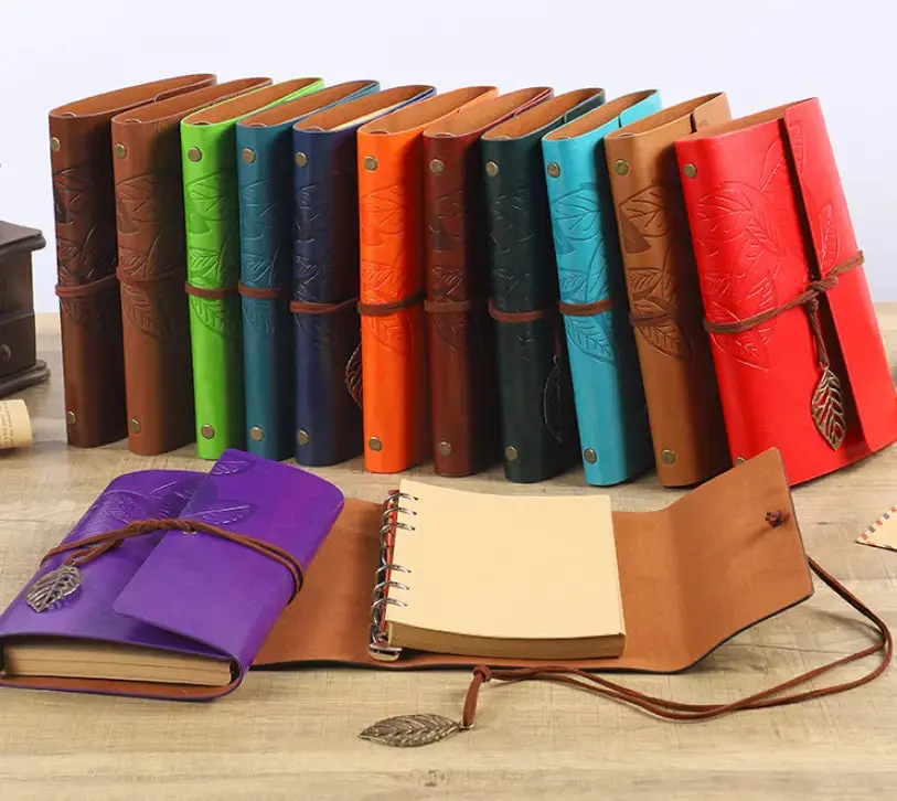 Premium Customizable Leather Travel Journal - 3-Ring Refillable Loose-Leaf Kraft Notebook, Assorted Colors Customizable Notebooks for Office Stationery Use, 3-Ring Notebooks