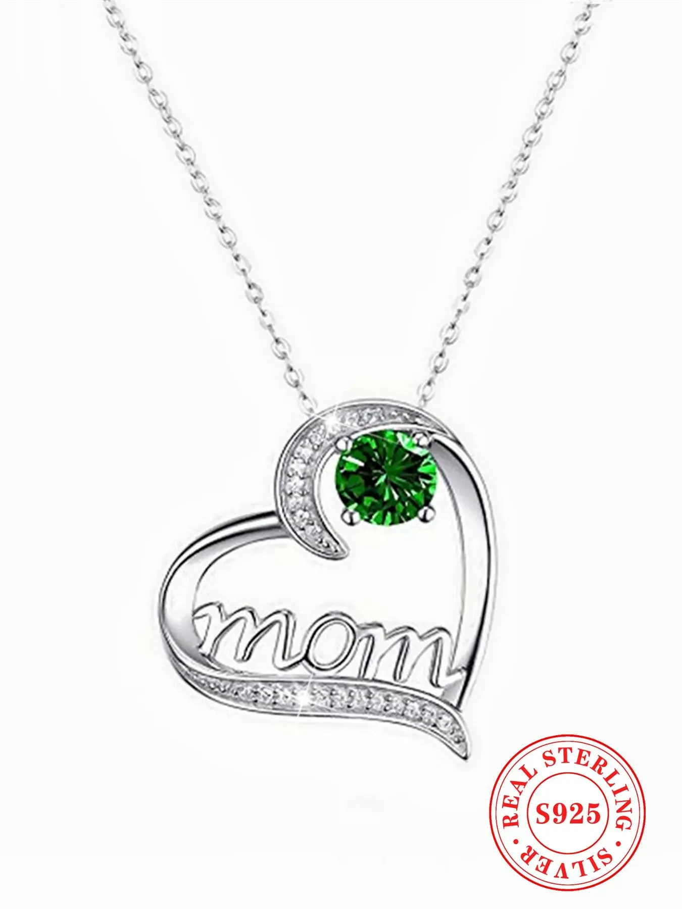 925 Sterling Silver Mom Necklace with Birthstone Pendant, Heart Shape Jewelry Gift for Women, Pearl Ruby Sapphire Options Available