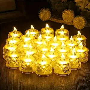 24pcs Crystal Pattern LED Flameless Candles, Battery-Operated Tea Lights for Birthdays, Parties, Holidays & Home Decor – Long-Lasting 200+ Hours