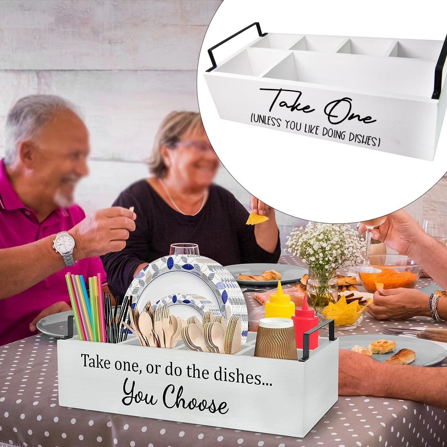 Paper Plate Holder for Kitchen Counter, Wood Utensil Caddy Paper Plater Dispenser under Cabinet, Silverware Holder for Party with Large Cup Holder holiday multifunctional organizer storage non-food contact multipurpose gift buy this must have portable bo Paper Plate Holder for Kitchen Counter, Wood Utensil Caddy Paper Plater Dispenser under Cabinet, Silverware Holder for Party with Large Cup Holder holiday multifunctional organizer storage non-food contact multipurpose gift buy this must have portable bo