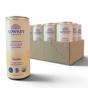 Lowkey Coffee Organic Decaf Unsweetened Vanilla Cold Brew, Swiss Water Process, Ready-to-Drink Coffee Beverage, 12-Pack Case