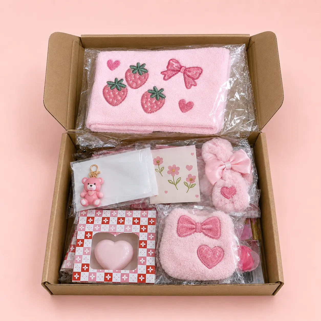 Millobox 15–20 Piece Random Cute Gift Box, Assorted Hand Towel, Soap, Plush Scrunchie, Coin Purse or Plush Keychain and Daily Accessories, Ready-to-Gift Party Favor Set for Birthday, Halloween and Christmas, Styles Vary