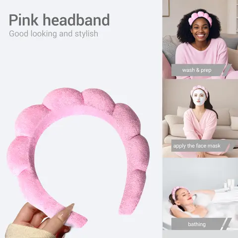 Blush Bloom Spa Headband for Women - Ultra-Comfy & No-Slip Hairband in Pink with Soft Stretch Fabric for Comfortable Wear