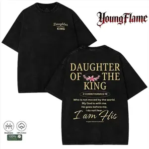 The King's Daughter Washed T-shirt – Christian Faith T-shirt – 2 Corinthians 6:18 Bible T-shirt, street style T-shirt, Y2K style, unisex, pure cotton double-sided printed T-shirt graphic tee covenant vintage japanese streetwear