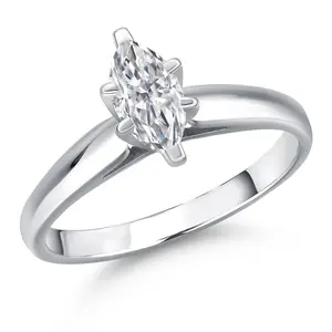 Gem Stone King 10K White Gold Lab Grown Diamond Engagement Ring For Women | 0.33 Cttw | Marquise 7X4MM | Gemstone April Birthstone | DEF Color | VVS- VS Clarity