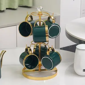 Creative Coffee Cup Iron Storage Rack, Double Layer Metal Coffee Cup Holder, Home Organizer for Kitchen Dining Room, Summer for Gift