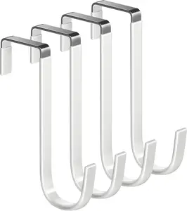 Over the Door Hooks 4Pcs L=5.5" Fit 1 3/8" Door Steel with White Rubber Coating Hanging Towel Robe Clothing Hanger for Bathroom Room Wreath Ironing Board Holder Cute Thin Single Heavy Duty Mars-Rock