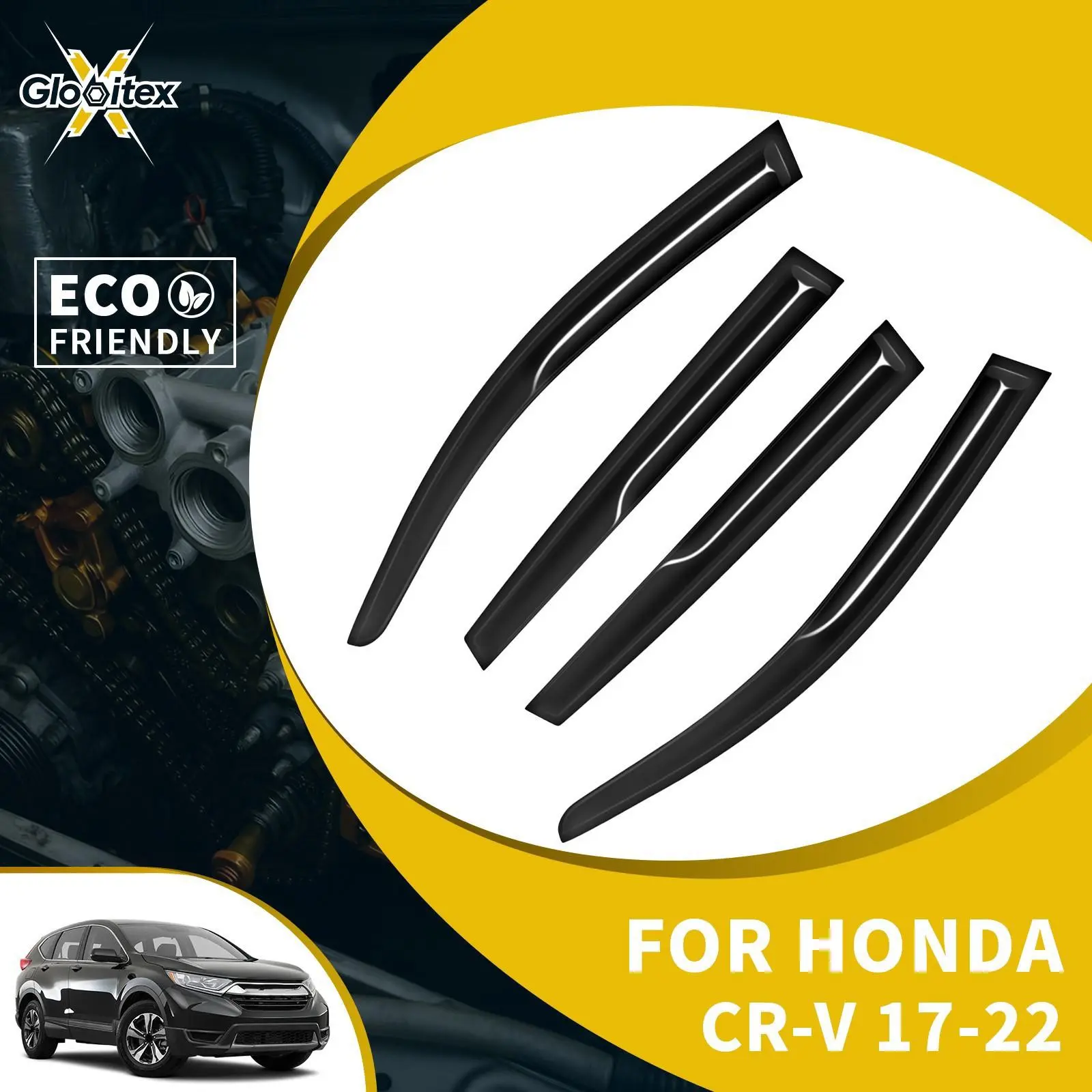 Tape-On Outside Window Visors - Car Accessories for Honda CRV 4-Door 2017-2022, JDM Mugen Style Mount, Glass Wind Guard Sun Rain Vent Deflectors, 4PCS Accessories for Car