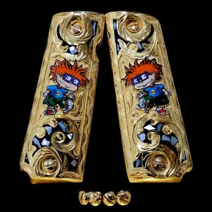 rugrats  aventuras en pańales Chuckie carlitos Cachas 1911 Full Size Mexican Style Government Gun Grips Gold Plated Alpaca Metal Shock Absorbing Comfort Grip for 38 40 45 9mm Caliber
