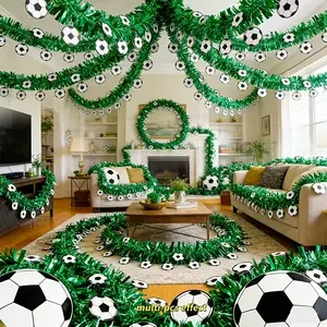 5Pcs 2M Football Soccer Tinsel Garland Gold Green Metallic Fringe Streamers, Party Decor Supplies for Bar KTV Sports Watching, Restaurant Club Fans Party, Balcony Window Corrido