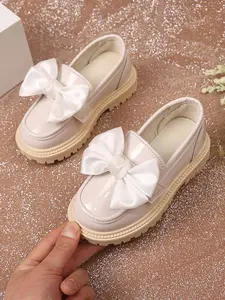 Girls' Bow Loafers, One-Step Slip-On Design, Fashionable Comfort Shoes, Slip On Flats, Suitable for Daily Wear, School, Commuting, Light Sweet Dates