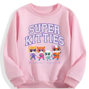 Super Kitties Graphic Children's Sweatshirt For Girls And Boys, Cotton Round Neck Comfortable Highly Elastic For Outdoor