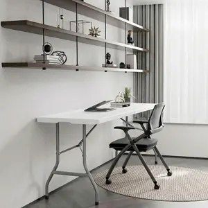 7 FT Narrow Folding Table, Tabletop Folded in Half, Premium Quality HDPE Material and Sturdy Metal Frame, Perfect for Buffet, Seminar, Party, Training, Home Wor