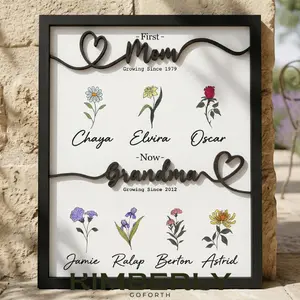 Grandma Garden Sign, Personalized Birth Month Flower Wooden Sign, First Mom Now Grandma Gift, Mothers Day Gift, Floral Family Wall Decor