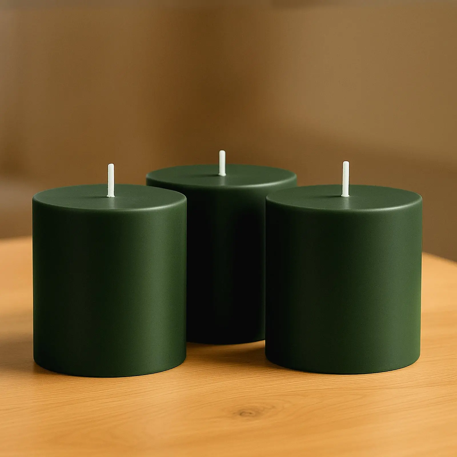 6-Pack Unscented Hunter Emerald Green Paraffin Wax Pillar Candles - 3"x3" Dripless Burn, Smokeless Cotton Wicks, 30-Hour Long-Lasting Clean Burn for Restaurants, Churches