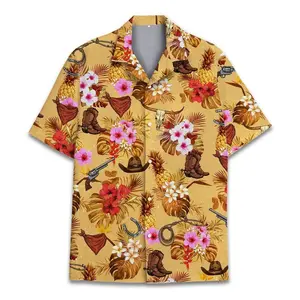Cowboy Western Hawaiian Shirt, Rodeo Bullhead Style Tropical Short Sleeve Shirt, Summer Aloha Button Down Shirt, Gift for Him or Her
