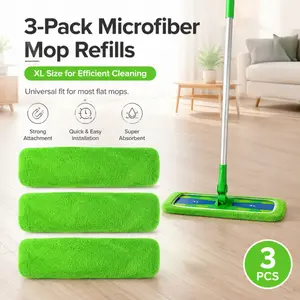 3pcs Green Microfiber Mop Refill Pads, Washable Reusable Absorbent Replacement Cloths for Flat Mop, Hardwood & Tile Floor Cleaning, Home Cleaning Supplies
