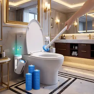 Space-Saving Disposable Toilet Brush Starter Kit with 8/24 Refills, No Touch One-Time Use Cleaning Brush, Built-in Cleaner, Wall-Mounted Storage Caddy, Bathroom Essentials