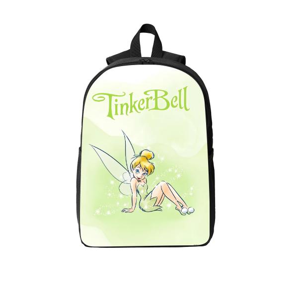 This 17-inch laptop backpack features a fairy-themed print and is crafted from durable polyester. It is equipped with breathable shoulder straps, two-way zippers, and side pockets—making it an ideal choice for travel and fans alike.
