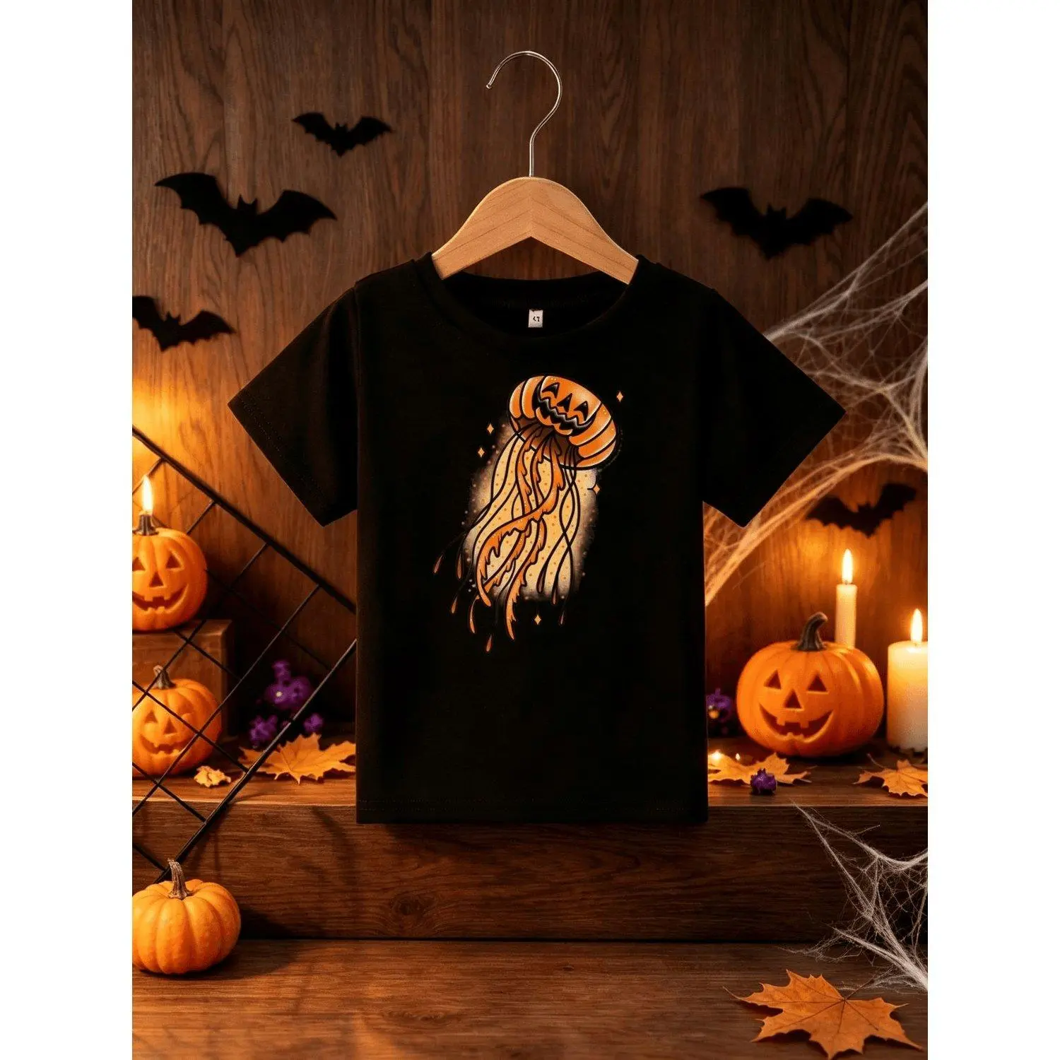 Halloween Boys Short Sleeve T Shirt Kids Clothes Boys Boys Clothes Soft Breathable Cotton Tee Spooky Pumpkin Jellyfish Graphic Print Crew Neck Summer Casual Pullover Top for Little Boys
