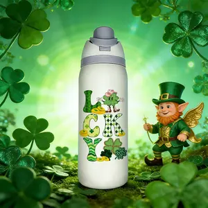 32oz Stainless Steel Insulated Water Bottle, Lucky Clover Print, Large Capacity, Ideal for Home, Outdoor Exercise, Travel, St Patrick's Day Gift