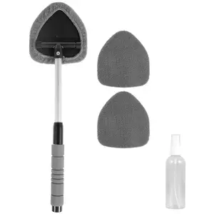 Windshield Cleaning Tool, Microfiber Car Window Cleaning Tool with Extendable Handle & 2 Cloth Pad Head, Auto Interior Exterior Glass Wiper, Car Glass Cleaner Kit, Car Washing Accessories, Window Cleaning Kit