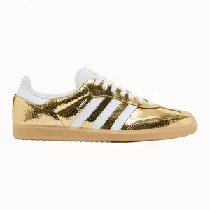 Adidas Originals Women's Gold/White Samba OG Cracked Leather Sneakers, KI5719