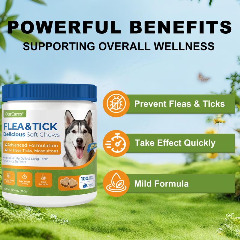 OurCares Generation 2 Insect Bites Prevention for Dogs - 120 Soft Chews Natural Oral Supplement for All Dogs Supports Healthy Skin & Coat Chicken Flavor Pet Daily Chewable