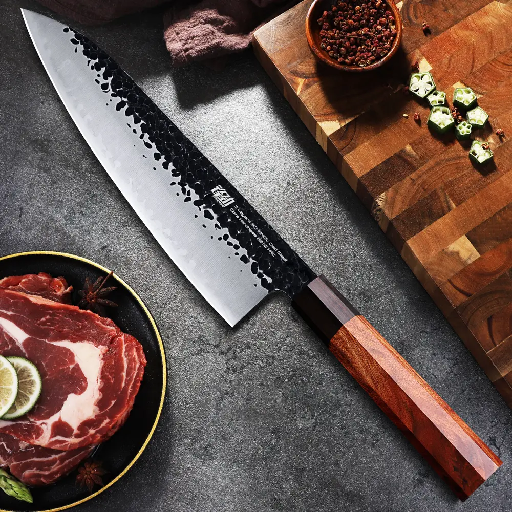 8“ Professional Japanese Chef Knife, FINDING High-quality Hand Forged Japanese Knife, 3-layer 9CR18MOV  Blade  Kitchen  Cooking  Chef Knife, With Octagonal Mahogany  Wooden Handle Cutter (gift Box)