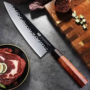 8“ Professional Japanese Chef Knife, FINDING High-quality Hand Forged Japanese Knife, 3-layer 9CR18MOV  Blade  Kitchen  Cooking  Chef Knife, With Octagonal Mahogany  Wooden Handle Cutter (gift Box)