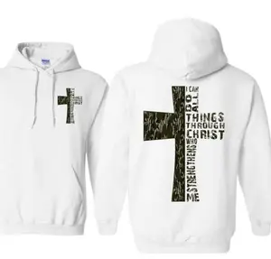 I Can Do All Things Through Christ Hoodie Philippians 4 13 Christian Cross Football Graphic Hoodie Faith Pullover Gift for Men Women