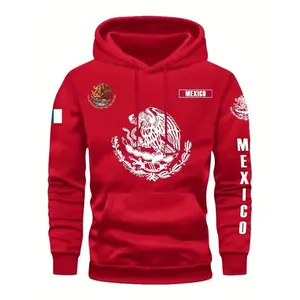 Mexican print hooded sweatshirt with fleece lining, men's casual versatile fashion trendy brand pullover