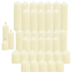 36 count Individually Wrapped Pillar Candles Bulk, 2x3 2x6 2x8 Inch, Unscented Dripless Wax Candles, 12 Each Size for Hurricane Lantern, Wedding, ,  Decor (36  Pointed-tip, 2 x 3/6/8 Inch)