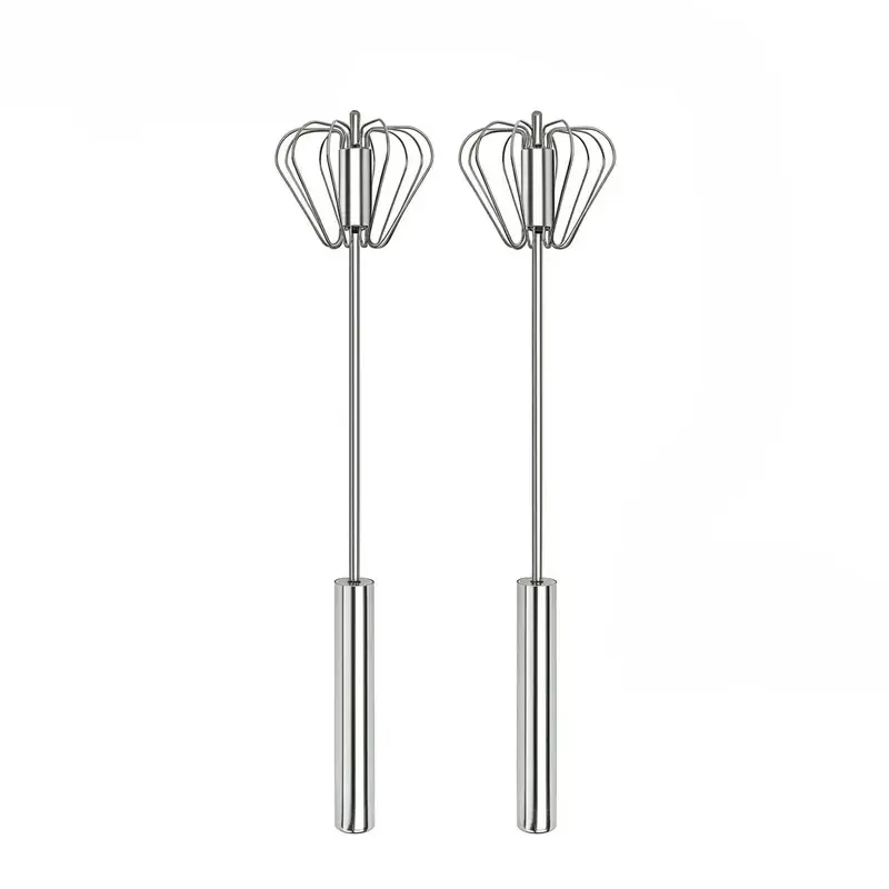 1pc Food-Grade Stainless Steel Hand-Push Rotary Whisk - Kitchen Gadgets Egg Beater with Handle, Rust-Resistant, Sturdy Riveted Construction, Semi-Automatic Design for Stirring, Easy Cleaning