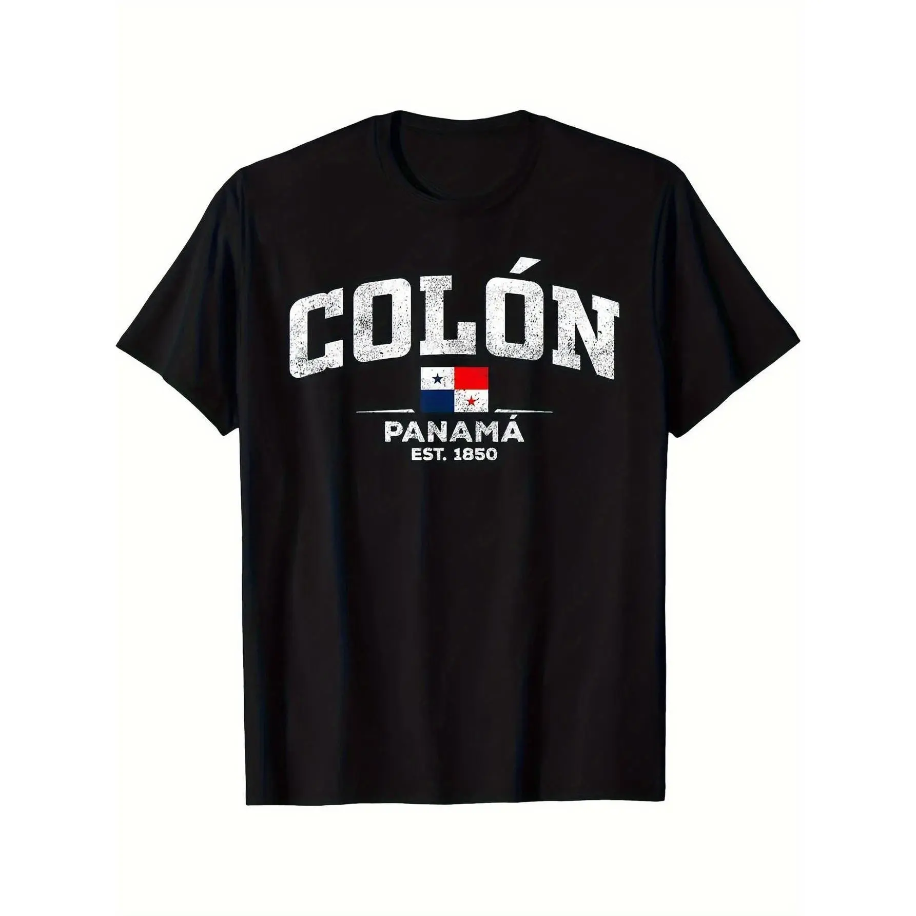 Men's 1850 Colon Panama Graphic T-Shirt - 100% Pure Cotton Round Neck Short Sleeve Tops, Loose-Fit Oversized Athletic Casual Wear, All Seasons, Medium Length, Machine Washable