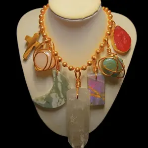 7 Chakra Crystal Necklace • Copper Necklace • Aquamarine • Rose Quartz • Amazonite • Labradorite