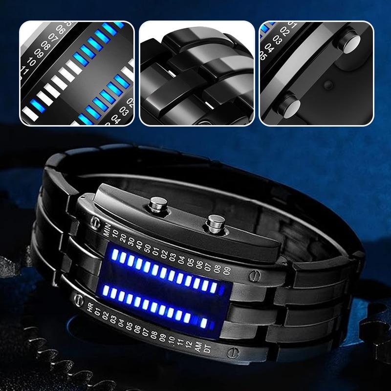 Binary LED Digital Watch – Sleek Modern Design with Unique Binary Time Display, Water-Resistant Alloy Wristwatch for MenBinary Watch, LED Digital Watch, Modern Men's Watch, Minimalist Design, Water-Resistant Watch, Alloy Strap Watch, Unique Timepiece,