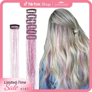 Hair Tinsel, 6pcs Clip in Hair Tinsel 24inch with Clips, Fairy Hair Sparkle Strands