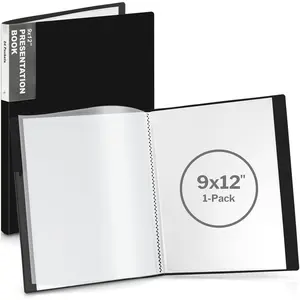 9x12 Presentation Book (Black), 24-Pocket Folder with Plastic Sleeves, Displays 48 Pages pf 9 x 12 or A4 Documents, , Keepsakes,  Art, Acid-Free Poly Portfolio Binder