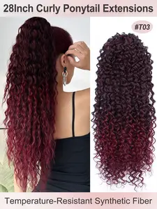 28inch 70cm Deep Deep Wave Clip-On Ponytail Wig, Heat-Resistant Synthetic Fiber Wigs, Natural Curly Hairstyle, Women's Daily Use Wavy Curly Ponytails