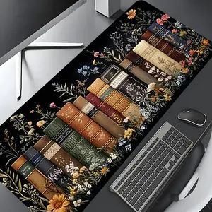 Floral Book Pattern Mouse Pad, Rectangle Gaming Mouse Pad, Non-slip Rubber Pad, Desktop Decoration Protection Pad for Home, Office, Laptop, Desktop Computer, Office Desk Accessories