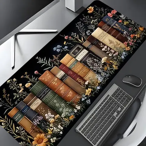 Floral Book Pattern Mouse Pad, Rectangle Gaming Mouse Pad, Non-slip Rubber Pad, Desk Pad Mat, Desktop Decoration Protection Pad for Home, Office, Laptop, Desktop Computer, Office Desk Accessories, Gaming Desk Accessory, Desk Mat Cute
