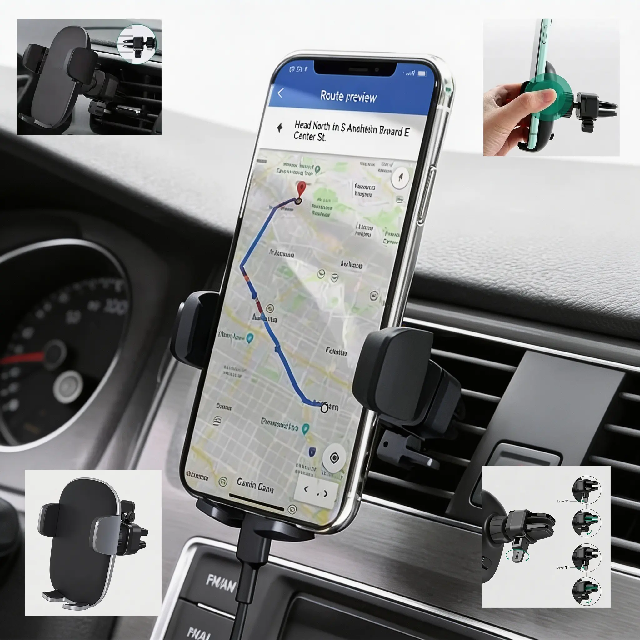 Car Phone Holder - Universal Rotating Air Vent Mount, Flexible Adjustable Bracket, Hands-Free Driving Accessory, Universal Fit for All Smartphone Models