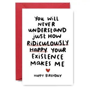 1PC Heartfelt Birthday Card "You Will Never Understand How Ridiculously Happy You Make Me" for Romantic Partners, Best Friends & Family Members, Perfect for Sweet Birthday Wishes