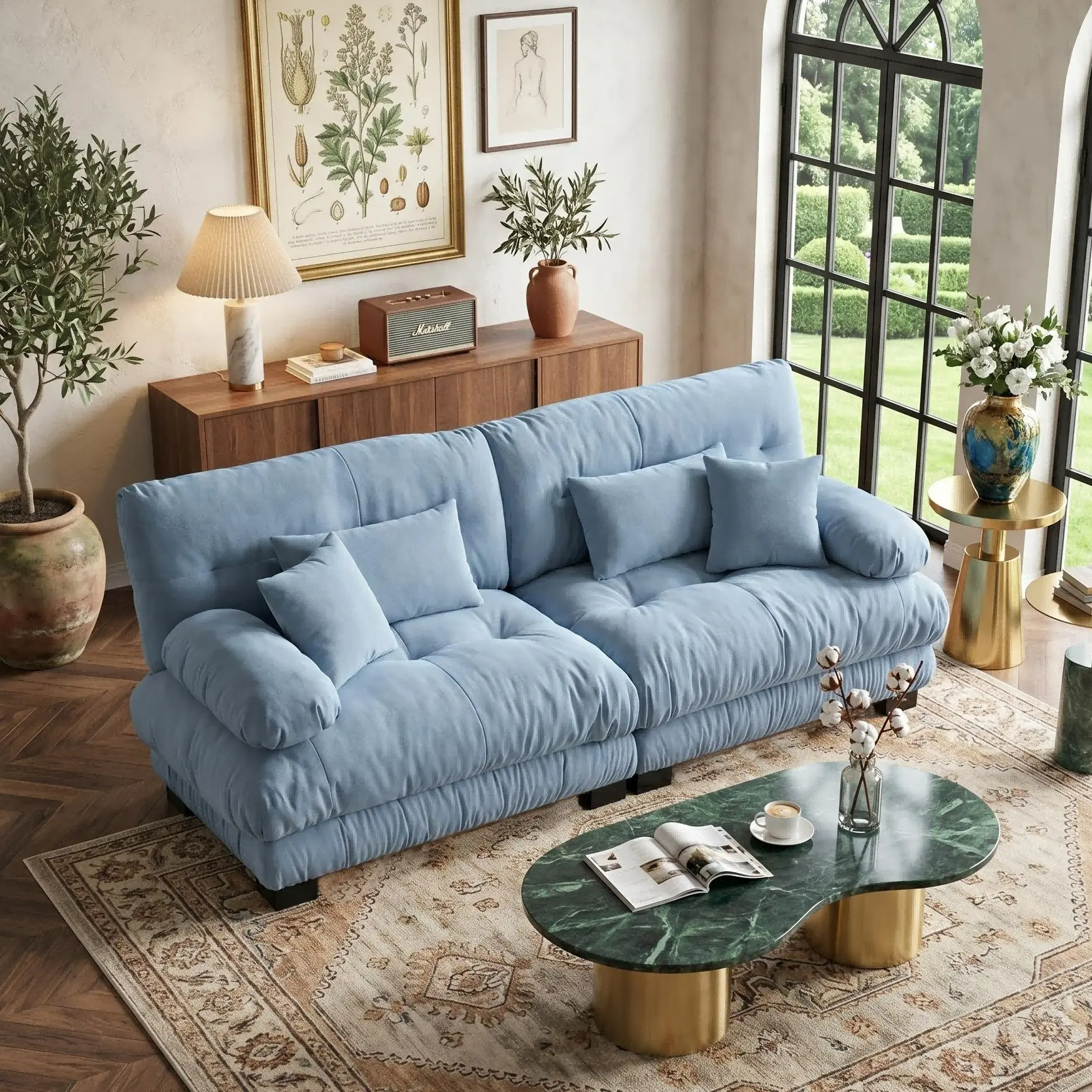 Eyisean 94.4" Oversized Chenille Cloud Loveseat Sofa, 2-Seater Modular Sectional Sofa with 2 Lumbar Pillows & 2 Throw Pillows, Comfy Sectional Couches with Deep Seat for Living Room, Small Space