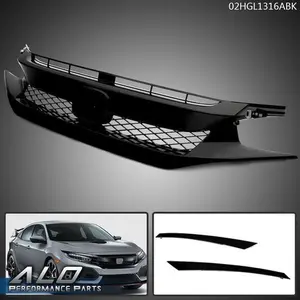 Fit For 16-21 Honda Civic 10th Gen Type R Style Front Bumper Hood Grille Black