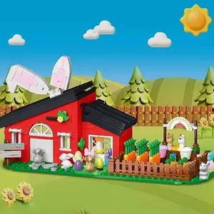 445PCS rabbit house building block models (lighting version), assembled toys, puzzle toys, holiday gifts, creative building blocks, desktop decorations, and ornaments are the preferred gifts for friends and loved ones