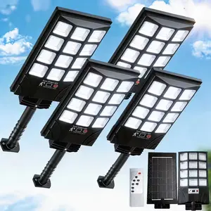 4Pack Solar Street Lights, Outdoor Flood Light, Dusk to Dawn, IP65 Waterproof Solar Powered Parking Lot Light with Remote Control, 6500k Dimmable Security Lamp summervibes
